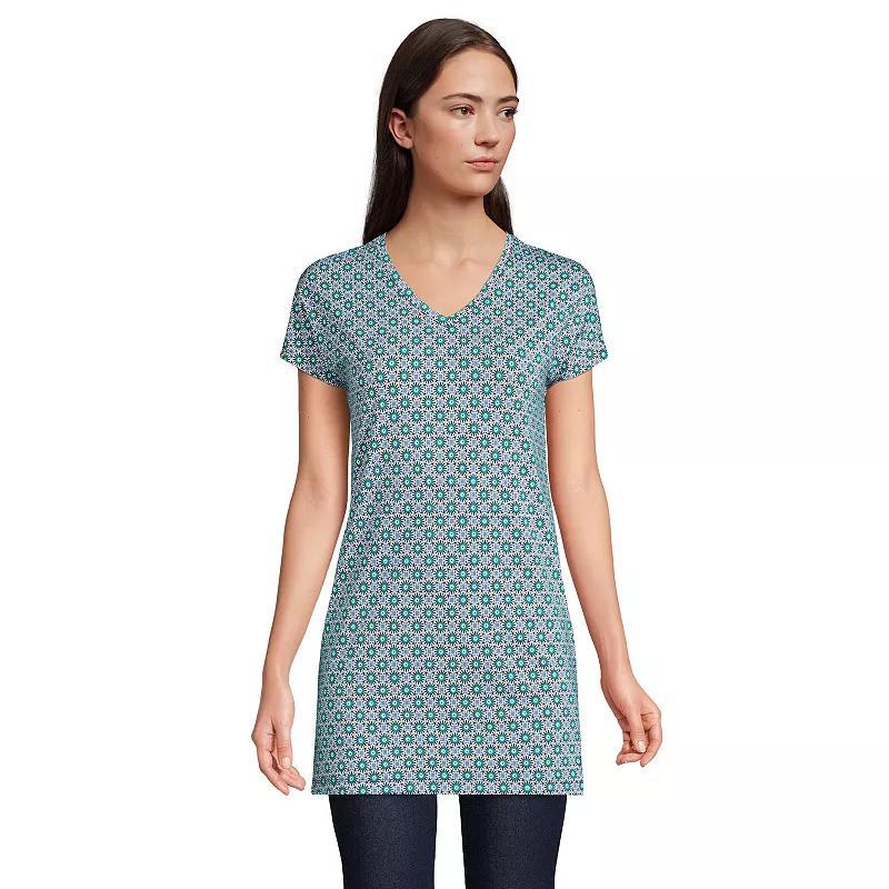 Lands End Womens Short Sleeve Jersey Extra Long V neck Tunic Product Image