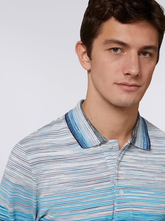 Slub viscose long-sleeved polo shirt Sky Blue, Light Blue & Blue | Missoni Product Image