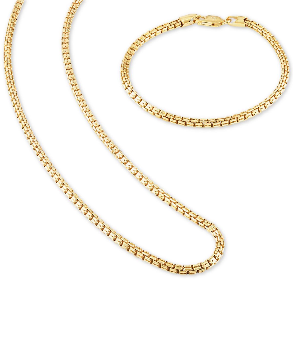 Esquire Mens Jewelry 2-Pc. Set Box Link 22 Chain Necklace and Bracelet in 14k Gold-Plated Sterling Silver, Created for Macys (Also available in Sterling Silver) Product Image