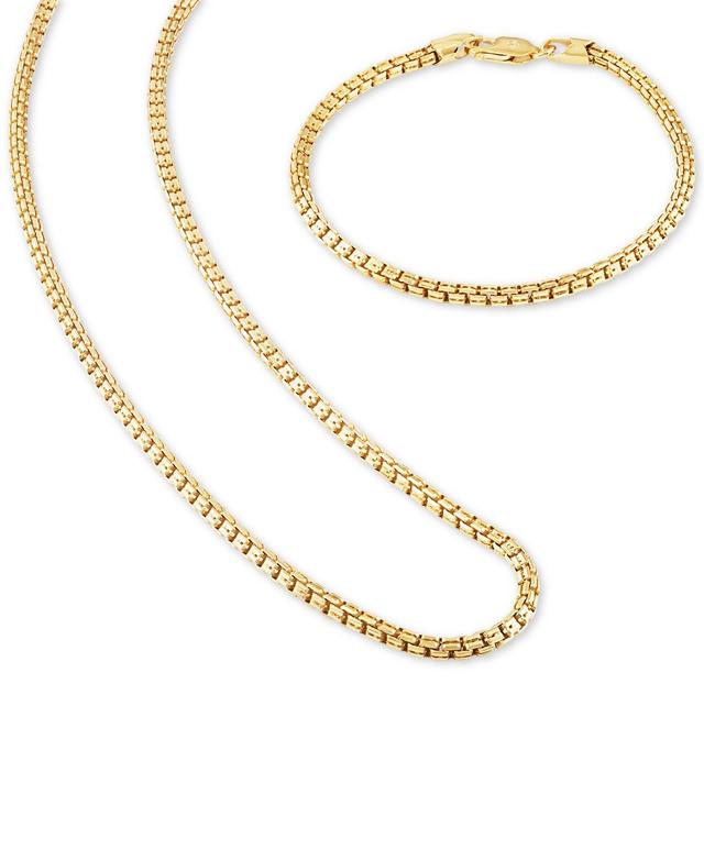 Esquire Mens Jewelry 2-Pc. Set Box Link 22 Chain Necklace and Bracelet in 14k Gold-Plated Sterling Silver, Created for Macys (Also available in Ste Product Image