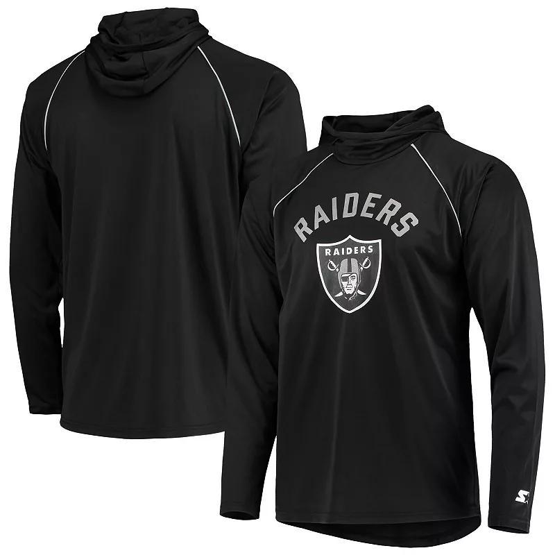 Mens Starter Black Las Vegas Raiders Raglan Long Sleeve Hoodie T-Shirt Product Image