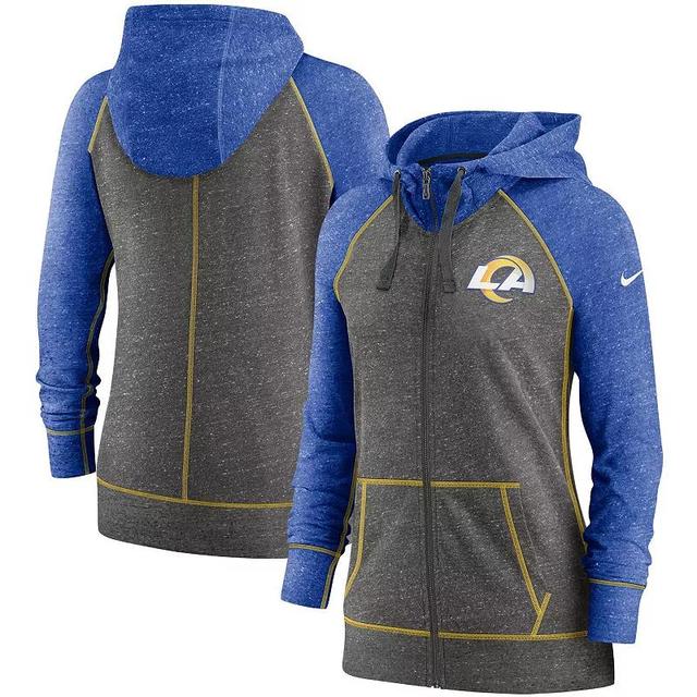 Womens Nike Heathered Charcoal/Royal Los Angeles Rams Gym Vintage Raglan Full-Zip Hoodie Product Image