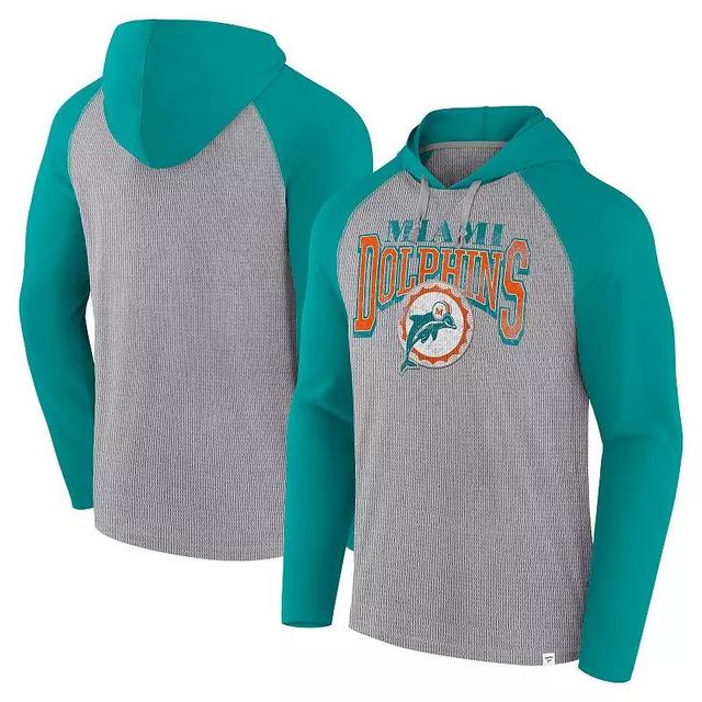 Mens Fanatics Gray/Aqua Miami Dolphins Under Center Long Sleeve Hoodie T-Shirt Product Image