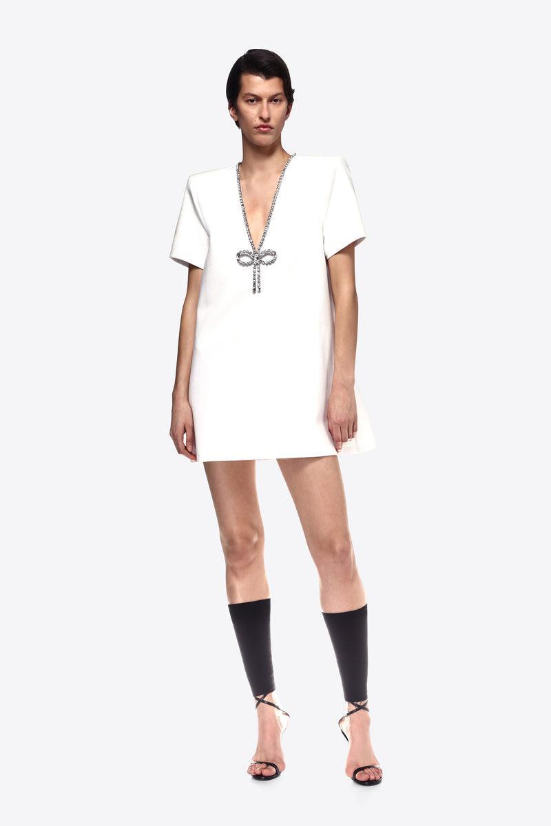 Crystal Bow V-Neck T-Shirt Dress Product Image