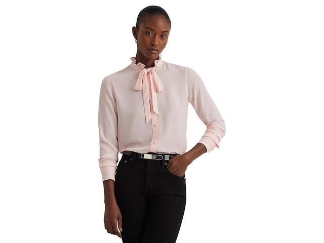 Lauren Ralph Lauren Classic Fit Georgette Tie-Neck Shirt Opal) Women's Clothing Product Image