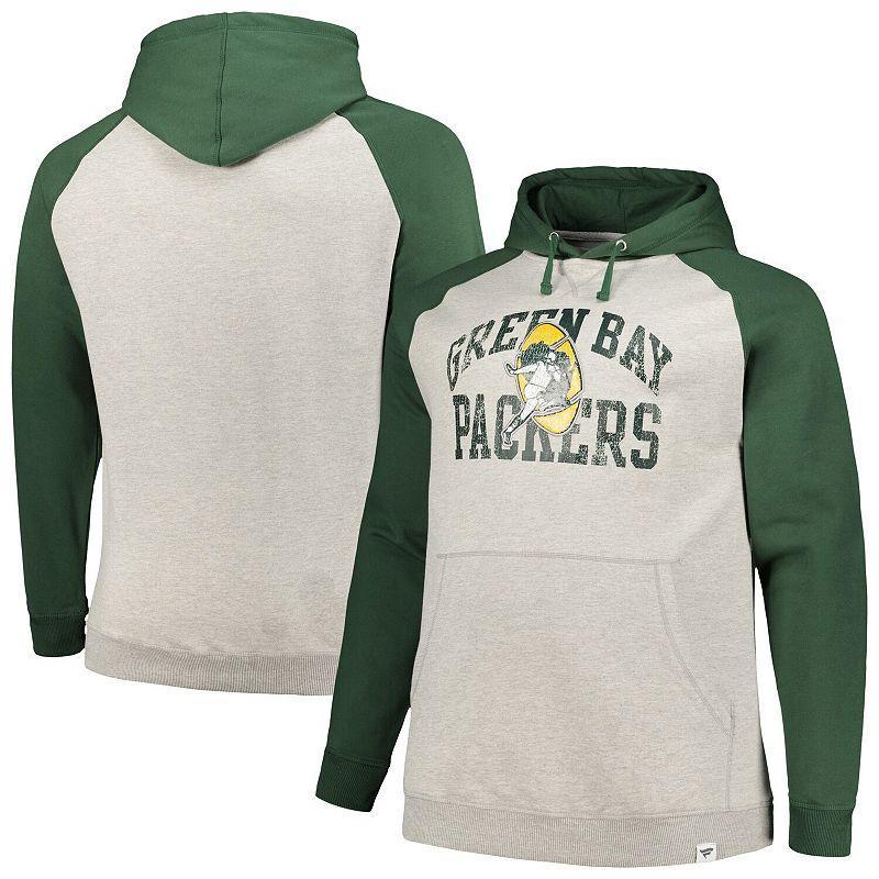 Mens Profile Heather Gray/Green Green Bay Packers Big & Tall Favorite Arch Throwback Raglan Pullover Hoodie Product Image