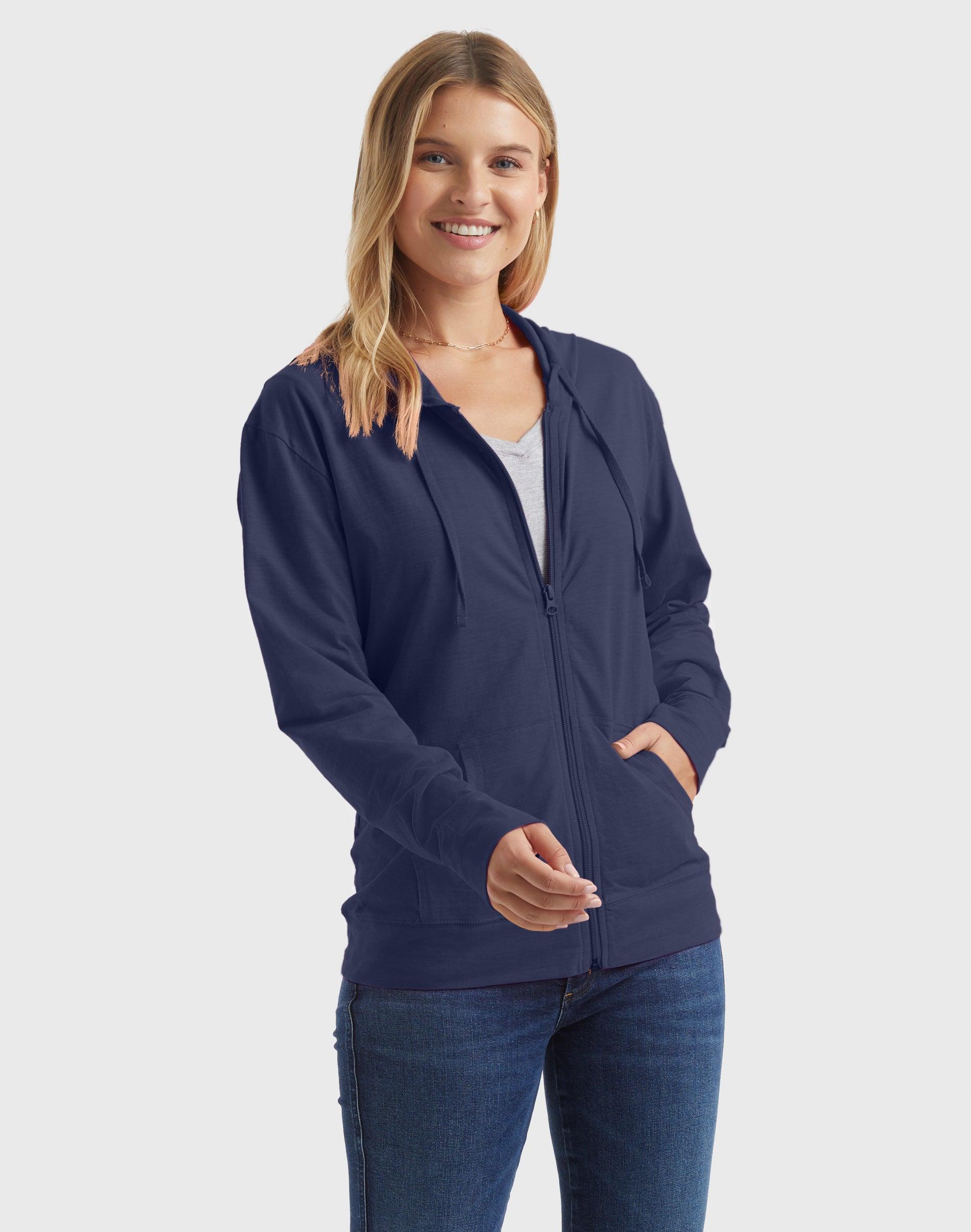 Womens Hanes Slub Jersey Full Zip Hooded Sweatshirt Product Image