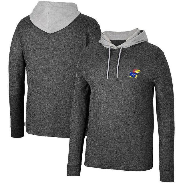 Mens Colosseum Kansas Jayhawks Ballot Waffle-Knit Thermal Long Sleeve Hoodie T-Shirt Product Image