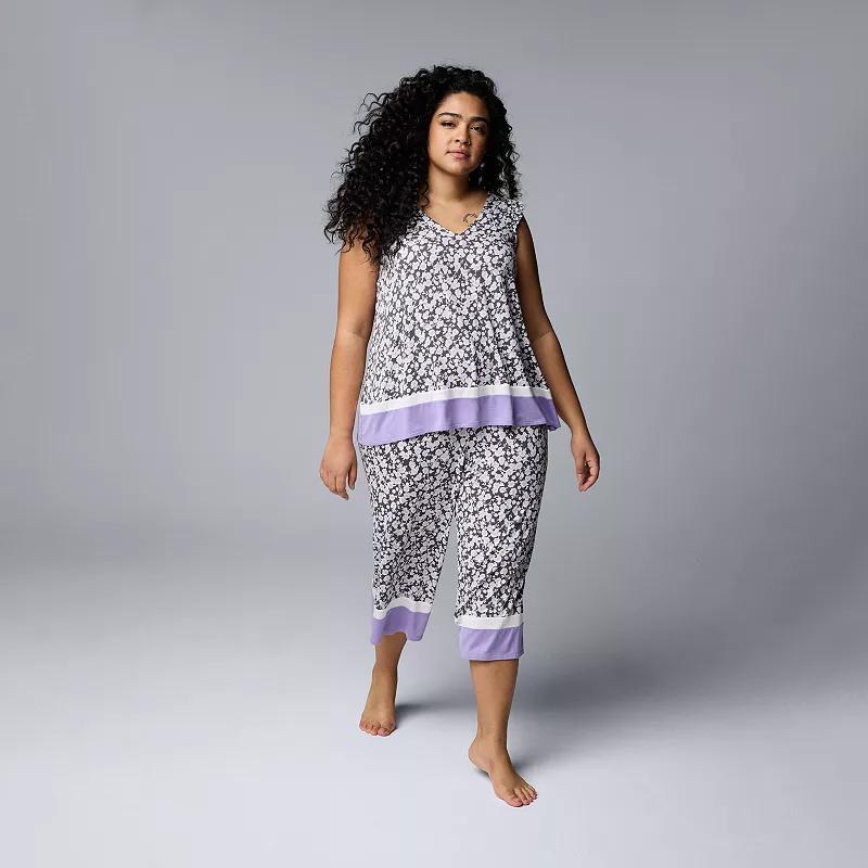 Plus Size Simply Vera Vera Wang Pajama Tank And Pajama Culotte Pants Sleep Set, Womens Product Image