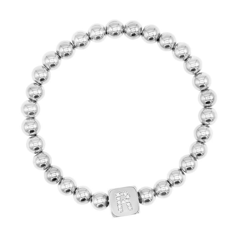 Adornia Silver Tone Cubic Zirconia Initial Cube Stretch Bracelet, Womens Silver Tone R Product Image