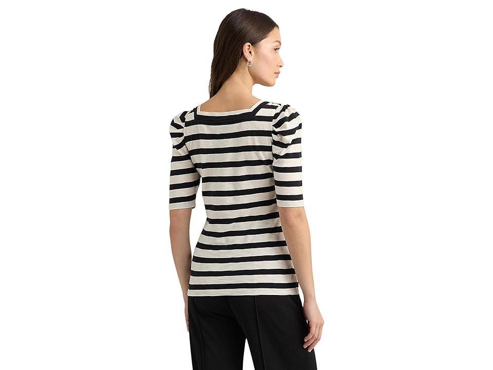 LAUREN Ralph Lauren Striped Cotton Jersey Puff-Sleeve Tee (Mascarpone Crm Women's Clothing Product Image