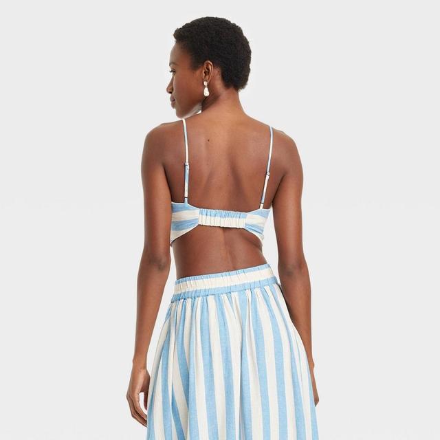 Womens Beach Bungalow Linen Bralette Tank Top - A New Day Blue/White Striped Product Image