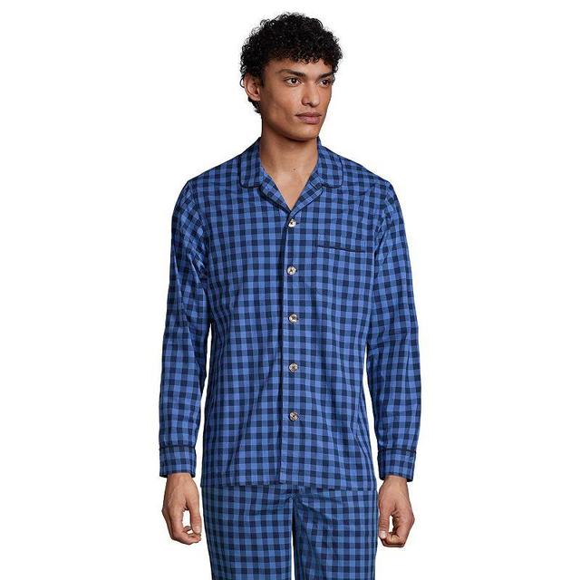 Mens Lands End Broadcloth Pajama Sleep Shirt Deep Blue Product Image