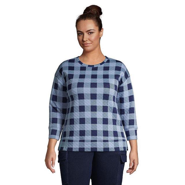 Plus Size Lands End Quilted Crewneck Top, Womens Blue Buffalo Check Product Image