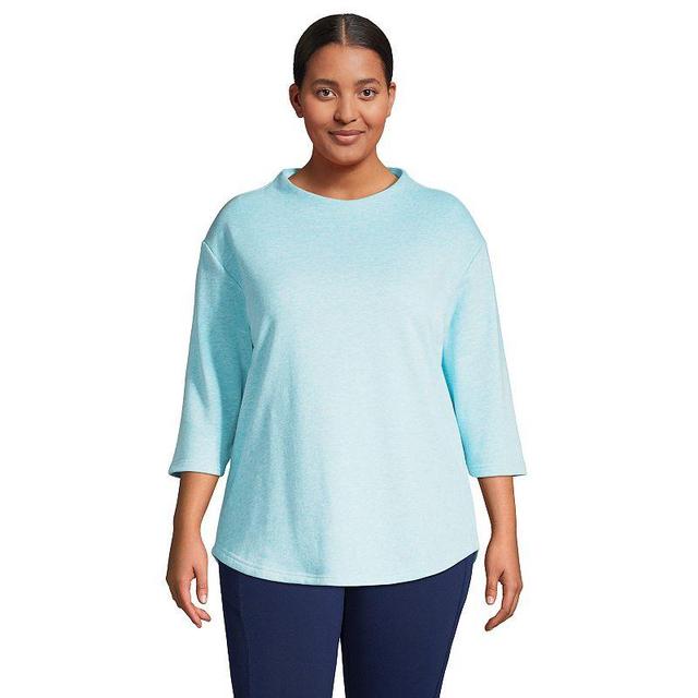 Plus Size Lands End Serious Sweats Funnel Neck Top, Womens Soft Aqua Grey Product Image