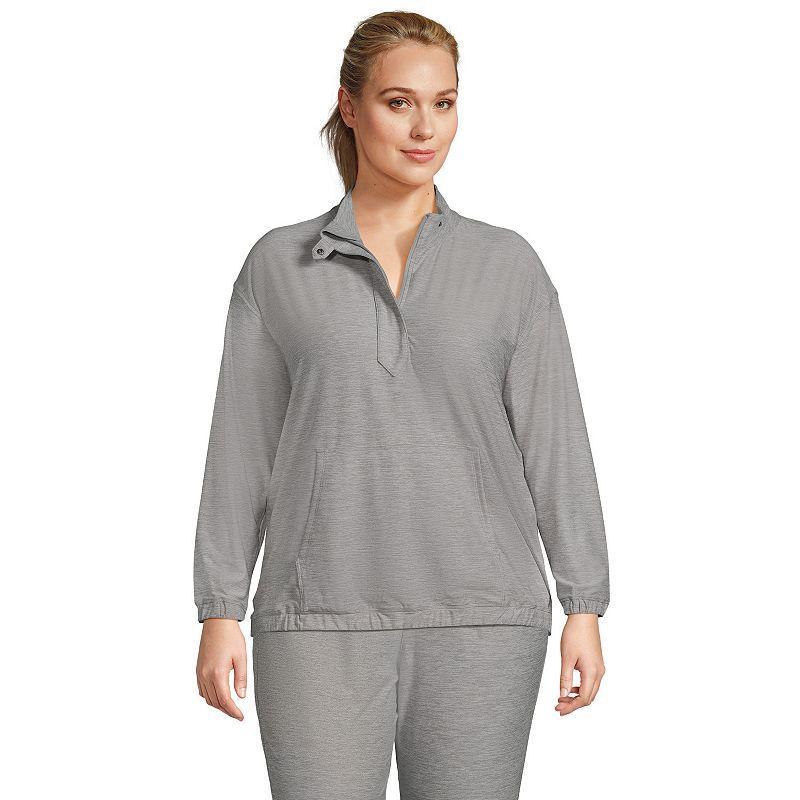 Plus Size Lands End Long Sleeve Performance Zip Front Popover Top, Womens Product Image