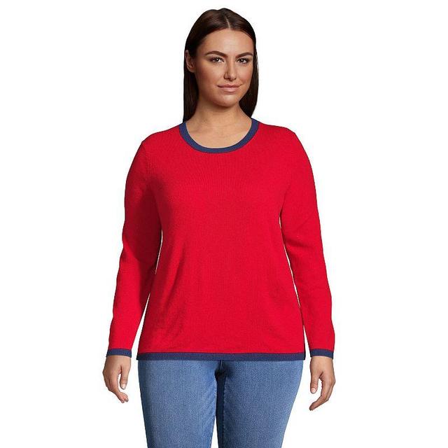 Plus Size Lands End Crewneck Cashmere Sweater, Womens Green Donegal Product Image