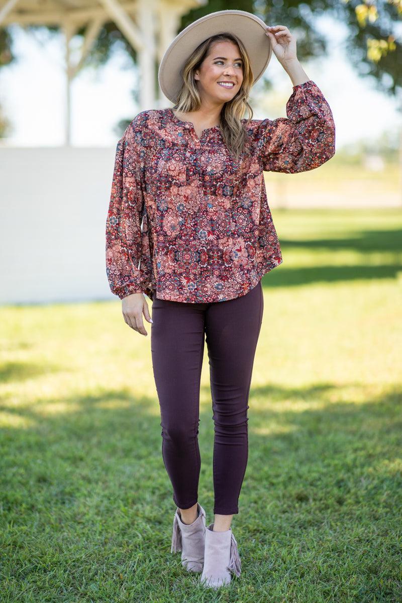 Red and Rust Multicolor Paisley Print Top Product Image