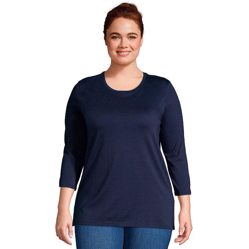 Lands End Womens Plus Size 3/4 Sleeve Cotton Supima Crewneck Tunic Product Image