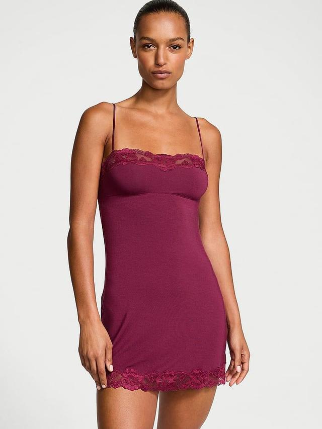 Modal & Lace Trim Straight-Neck Slip Dress Product Image