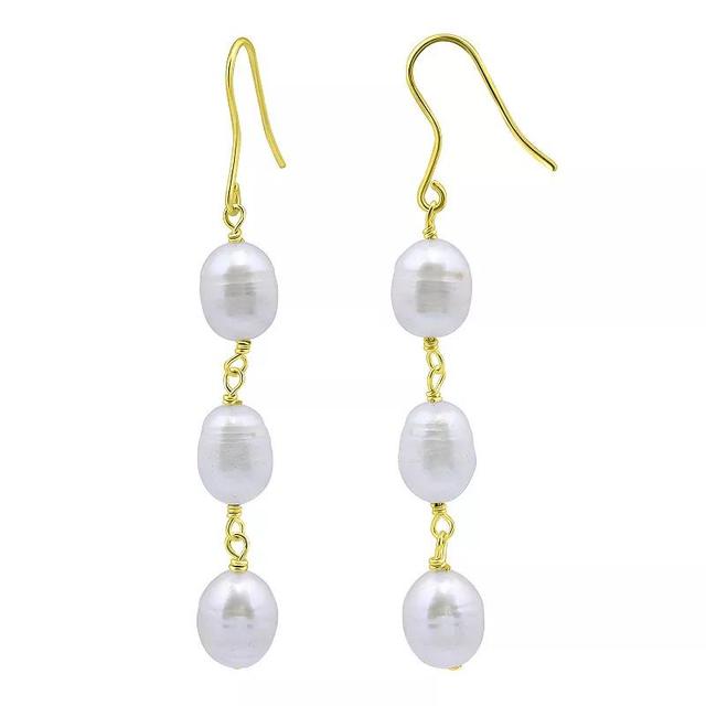 Aleure Precioso Sterling Silver Triple Freshwater Cultured Pearl Linear Drop Earrings, Womens, Gold Tone Product Image