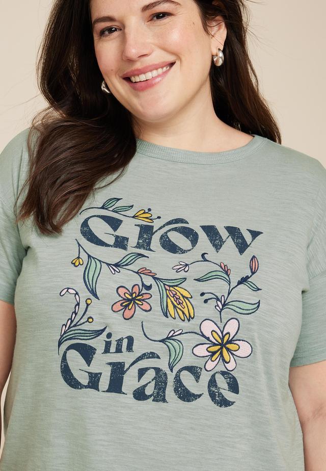 Maurices 3X Plus Size Womens Grow In Grace Embroidered Floral Classic Fit Graphic Tee Blue Product Image