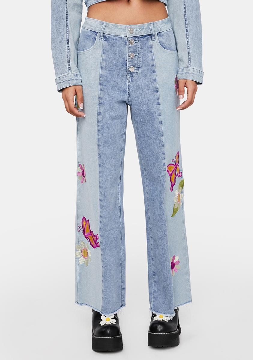 Delia's Butterfly Floral Denim Jeans - Blue Product Image