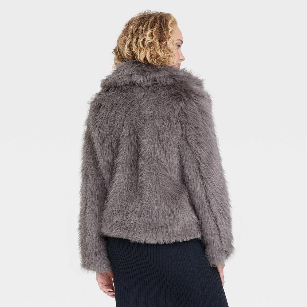 Women's Faux Fur Jacket - A New Day™ Gray S Product Image