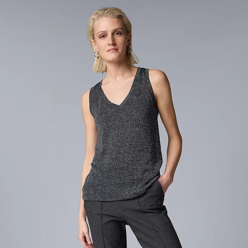 Womens Simply Vera Vera Wang V-Neck Metallic Thread Tank Top Product Image