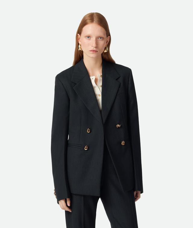 Women's Striped Wool Jacket in Black/dark blue Product Image