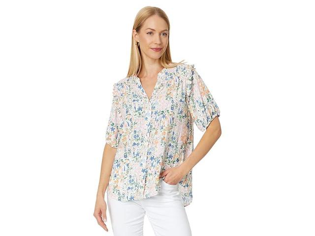 Tommy Hilfiger Short Sleeve Smock Yoke Top (Seaside Garden/Ivory ) Women's Clothing Product Image