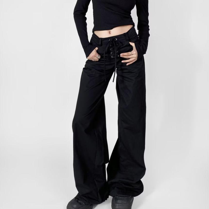 High Rise Plain Wide Leg Pants Product Image