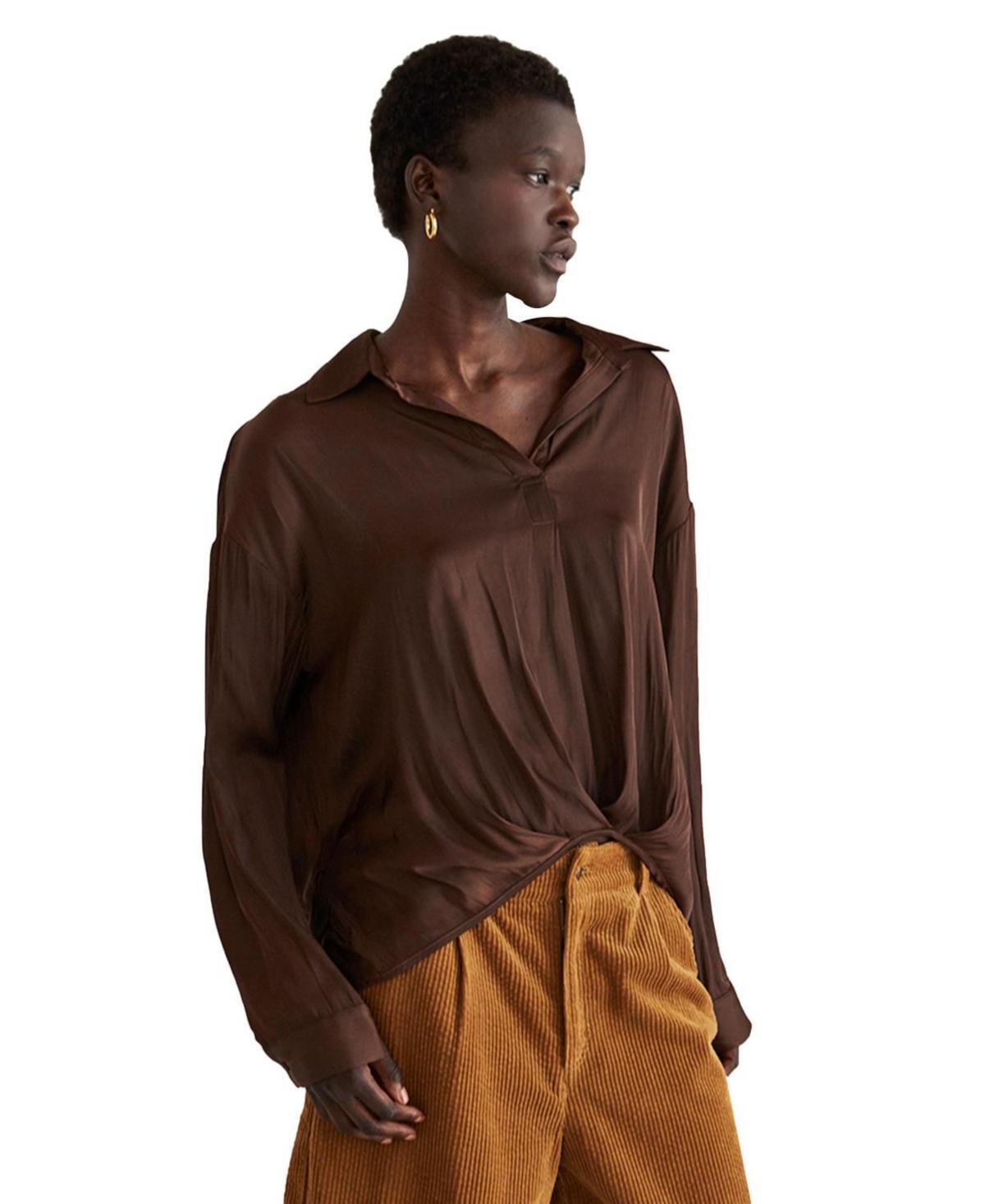 Womens Raven Faux Surplice Satin Top - Light Product Image