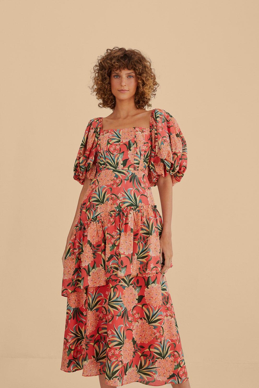 Red Pineapple Bloom Cut Out Midi Dress Product Image