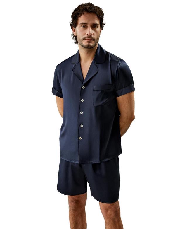 Lilysilk Mens 22 Momme Contrast Trim Short Silk Pajama Set for Men Product Image