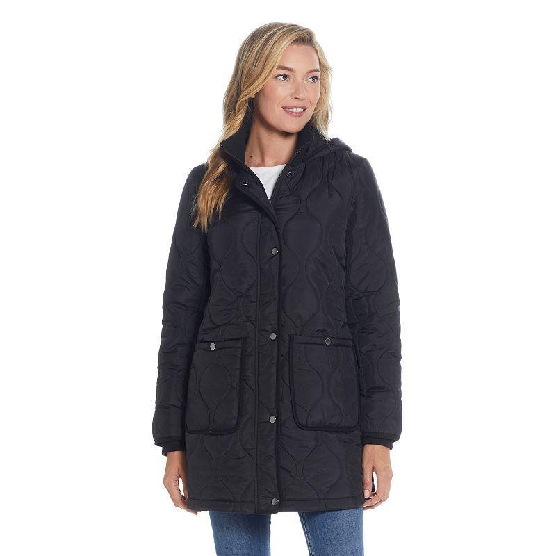 Womens Weathercast Hood Ribbed-Trim Quilted Walker Jacket Product Image