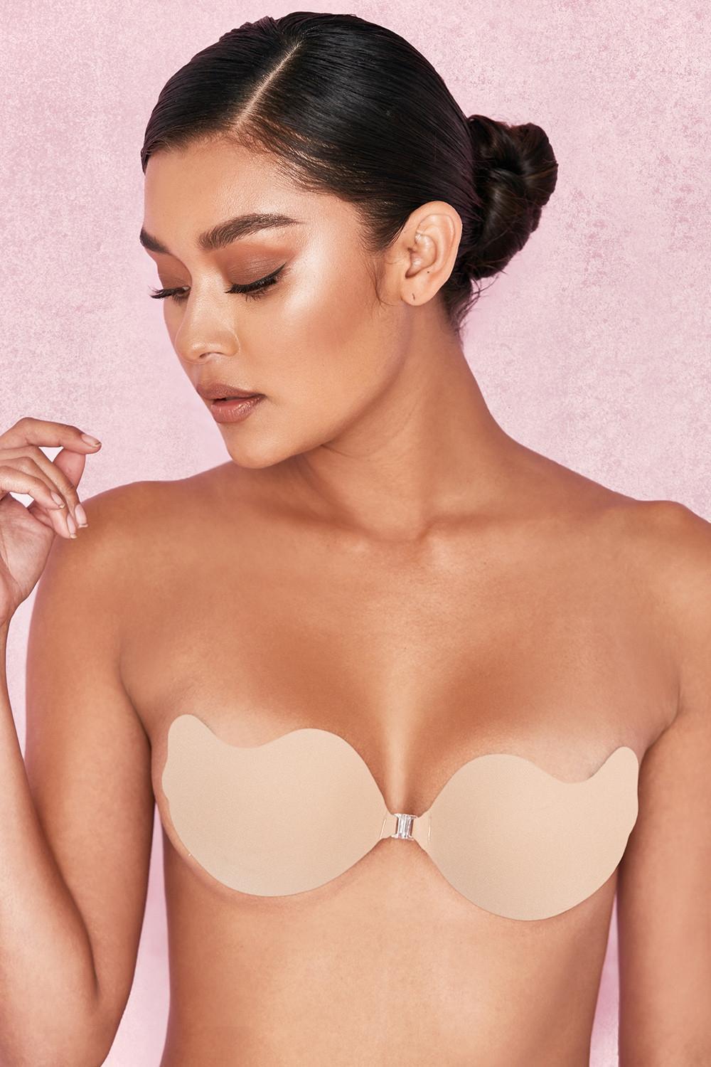 VFront Fastening Moulded Microfibre  Bra - Beige Product Image