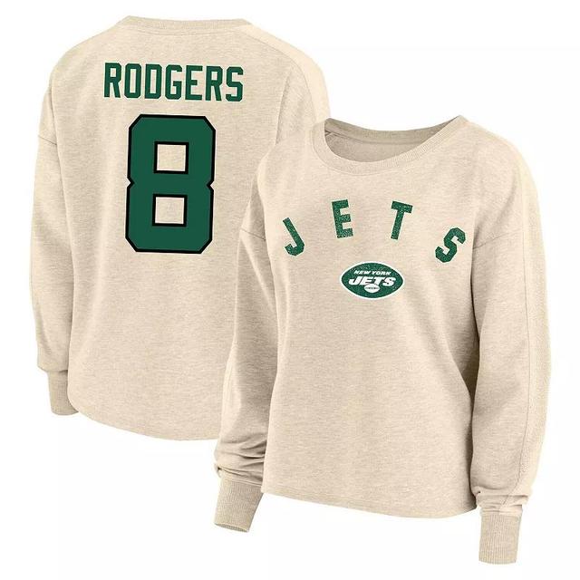 Womens Fanatics Branded Aaron Rodgers Oatmeal New York Jets Plus Size Name & Number Crew Pullover Sweatshirt Product Image