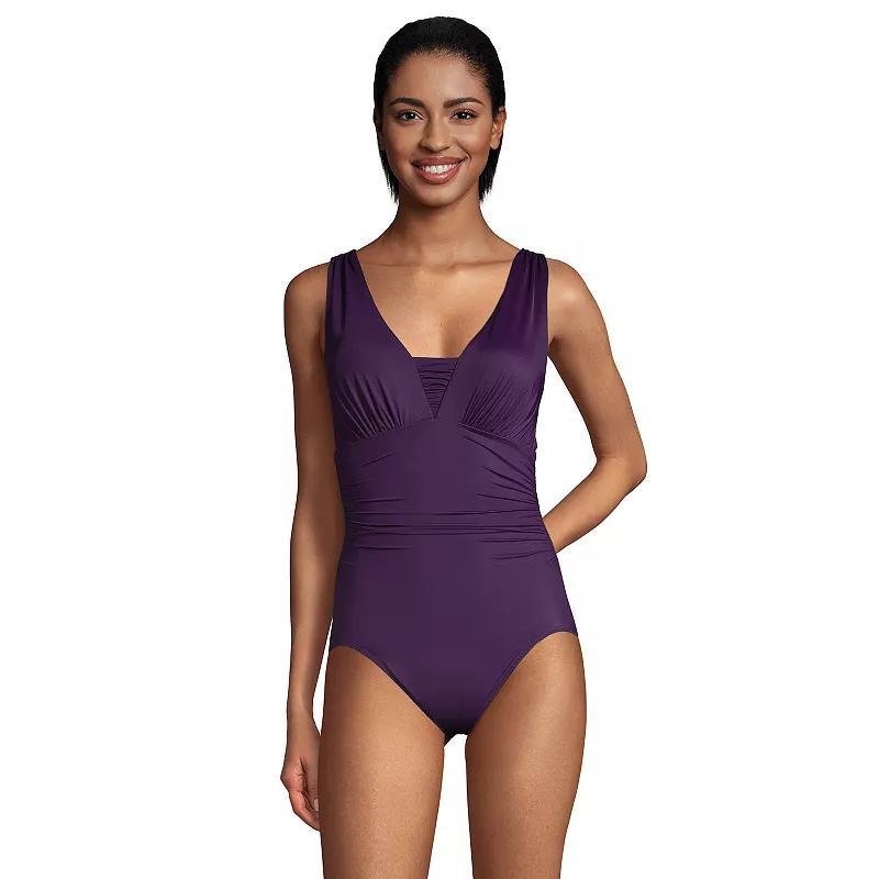 Womens Lands End Grecian Slendersuit Tummy Control One-Piece Swimsuit Purple Product Image