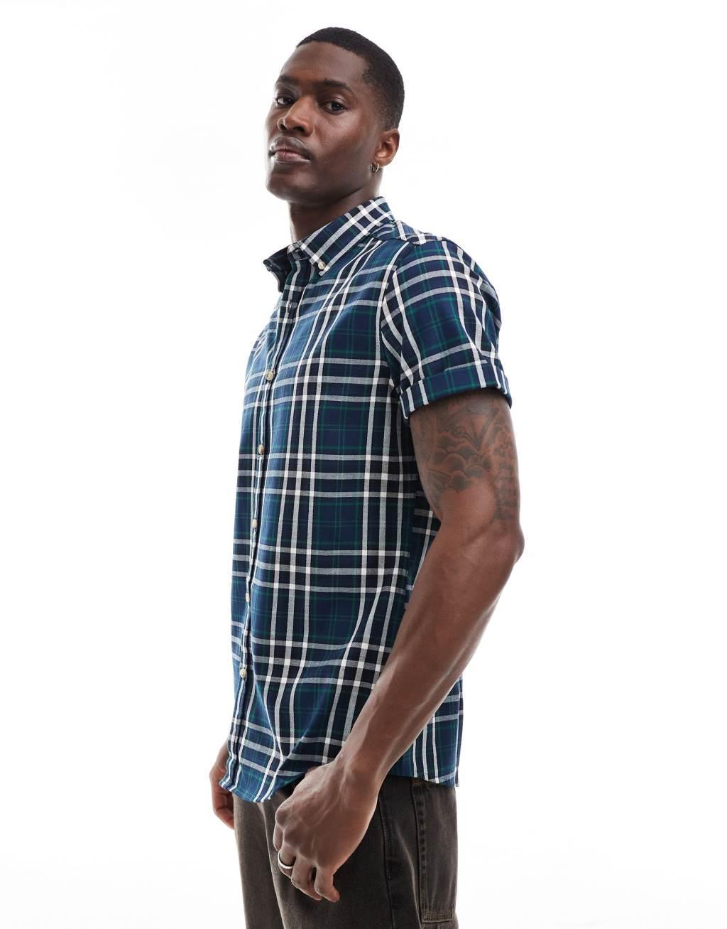 ASOS DESIGN slim shirt in navy check  Product Image