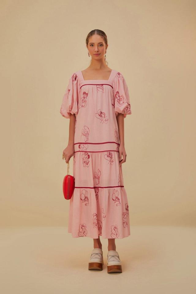 The Kiss Embroidered Short Sleeve Maxi Dress, PINK / M Product Image