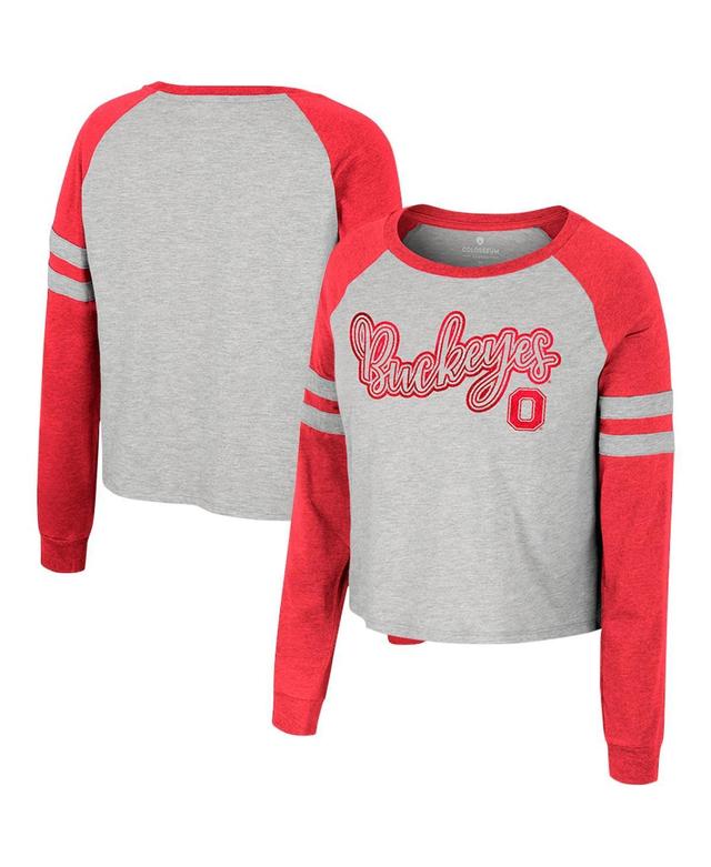 Womens Colosseum Heather Gray Ohio State Buckeyes Im Gliding Here Raglan Long Sleeve Cropped T-shirt Product Image