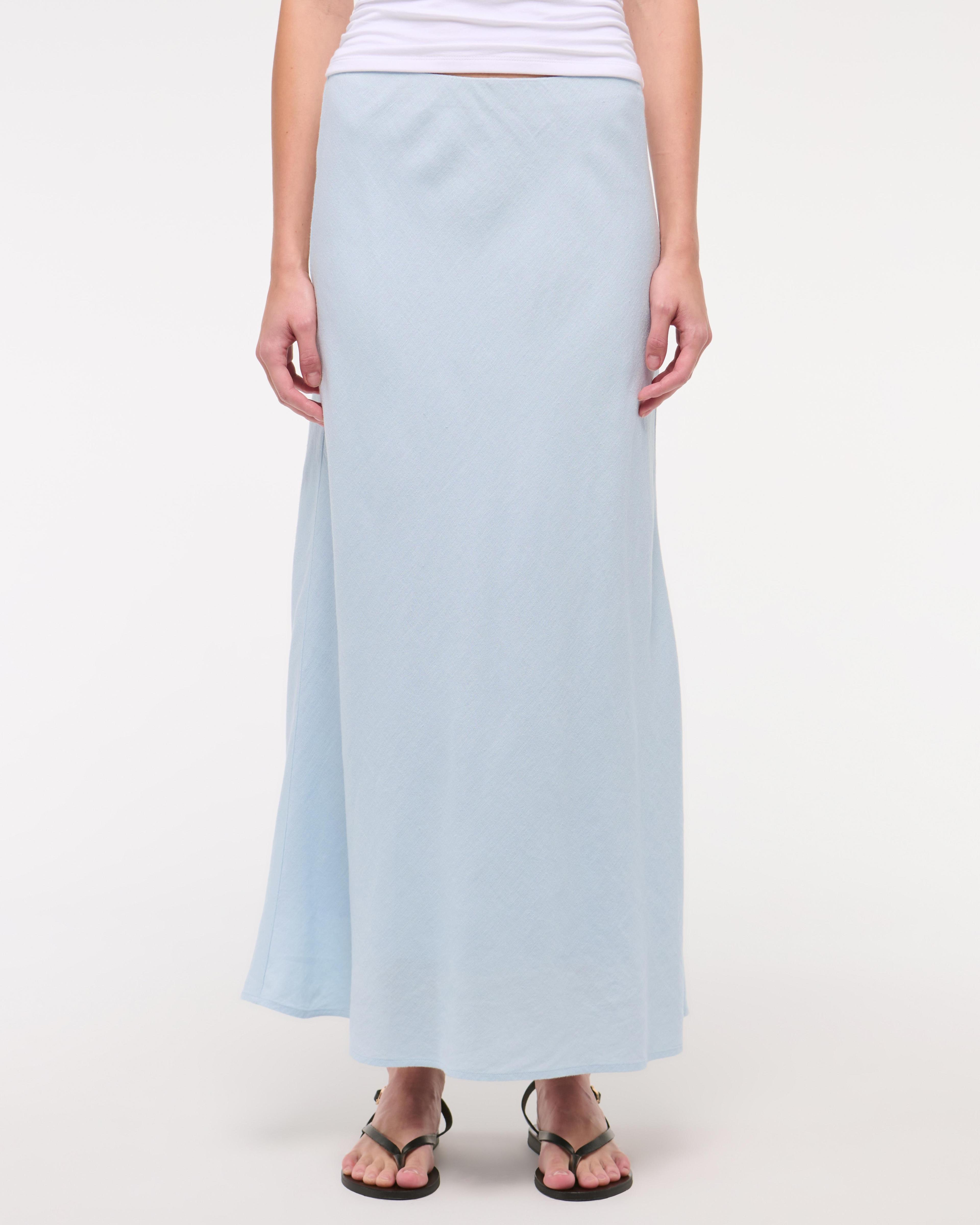 Mid Rise Linen-Blend Maxi Skirt Product Image