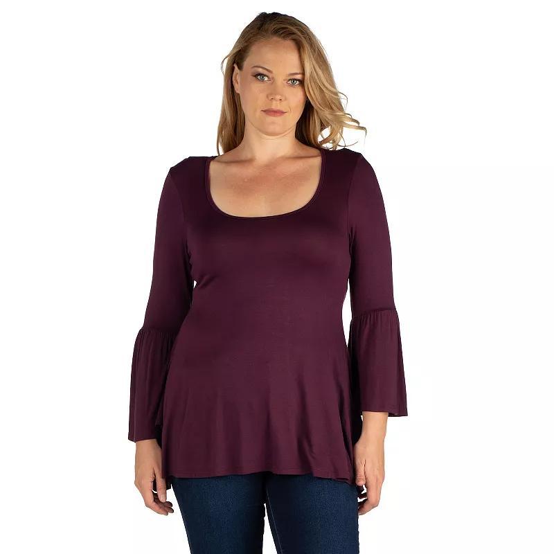 Plus Size 24Seven Comfort Apparel Bell Sleeve Flared Tunic Top, Womens Product Image