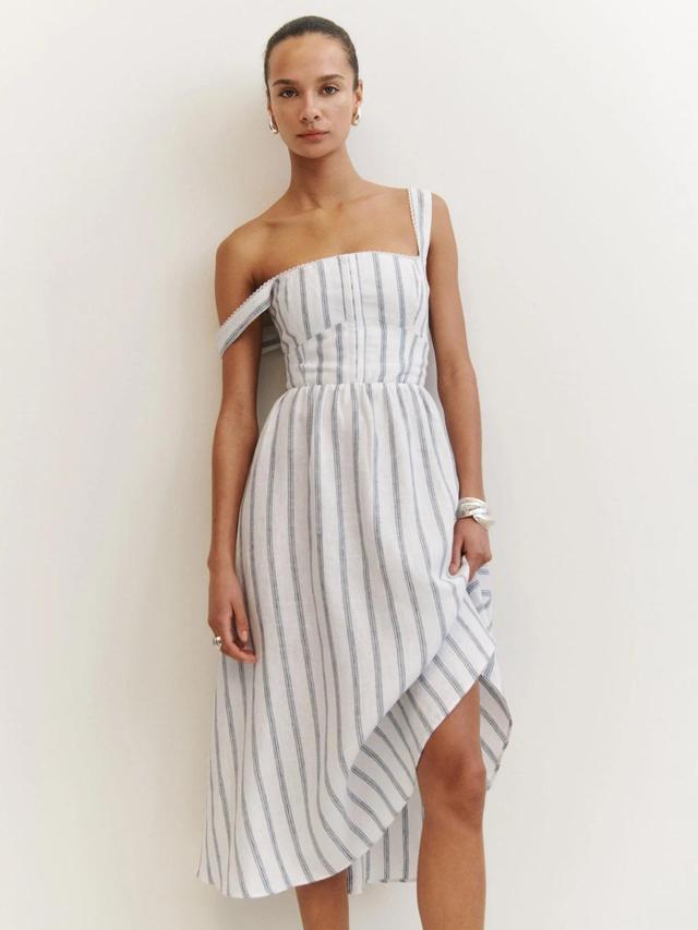 Petites Tagliatelle Linen Dress In Harbor Stripe Product Image