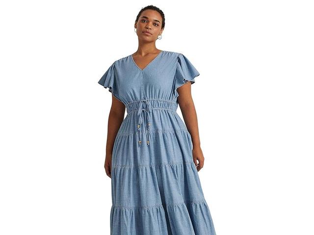 Lauren Ralph Lauren Plus-Size Chambray Tiered Maxidress (Isla Wash) Women's Dress Product Image