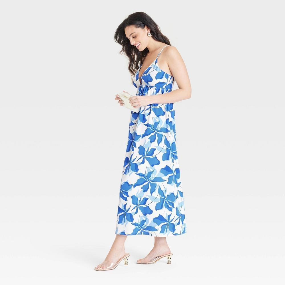 Womens Ruched Midi Dress - A New Day Blue Floral Product Image