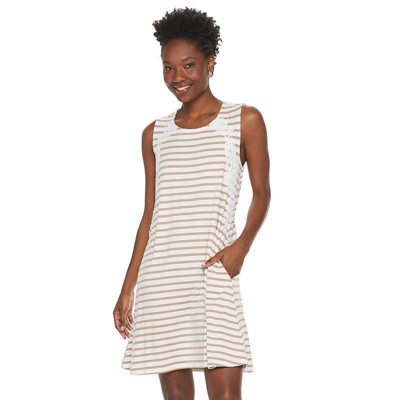 Womens Nina Leonard Striped Lace-Trim Swing Dress Product Image