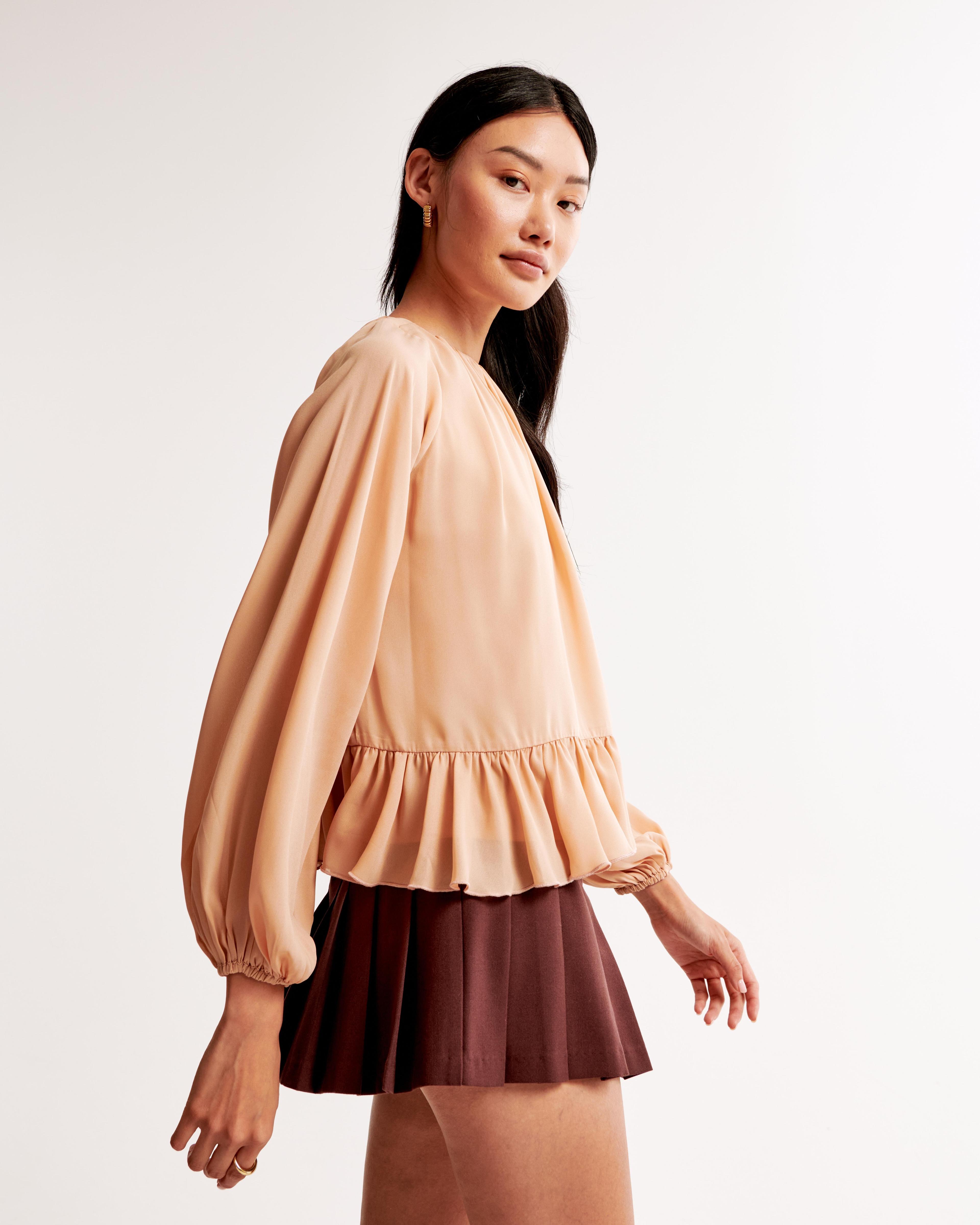 Long-Sleeve Chiffon High-Neck Top Product Image