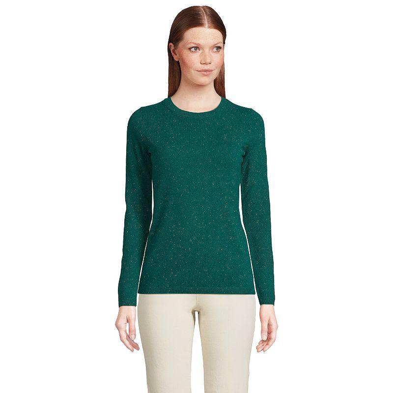 Petite Lands End Crewneck Cashmere Sweater, Womens Green Donegal Product Image